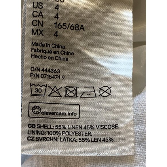 H&M Skirt 4 White Paperbag Linen Belted Tie Front Side Pockets Lined Button - Picture 10 of 12